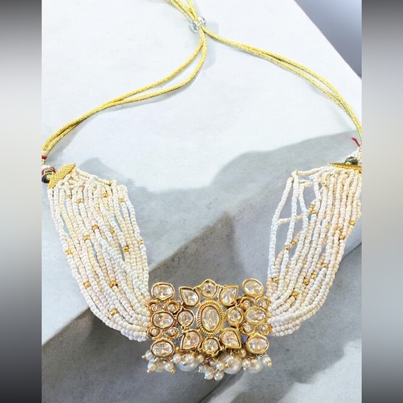 🎁 22K gold plated Kundan choker necklace  New Dehli India. Pearls and palki. - Picture 14 of 17